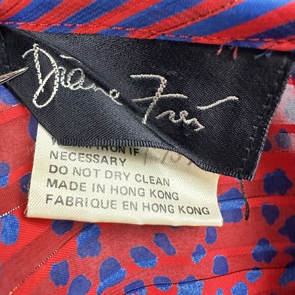 Vintage Diane Freis Dress Womens Medium Blue Red Floral Georgette Flare Boho 80s - Picture 6 of 16